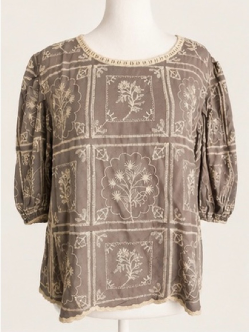 Woven Floral Tile Peasant Top - Small
